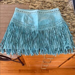 Stylish Fringe Mini Skirt in Turquoise